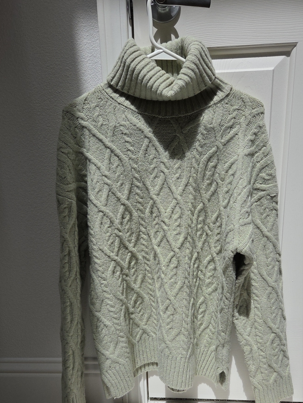 Calligraphie Medium Turtleneck Cable Knit Sweater in Light Sage